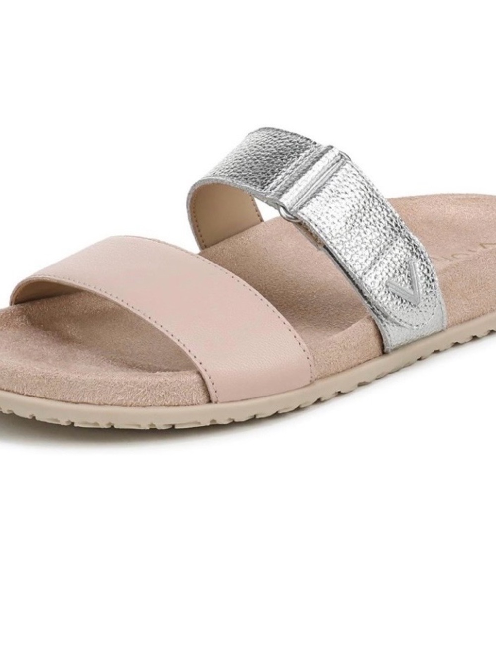 Vionic Two-Strap Slide Sandal in Blush and Silver